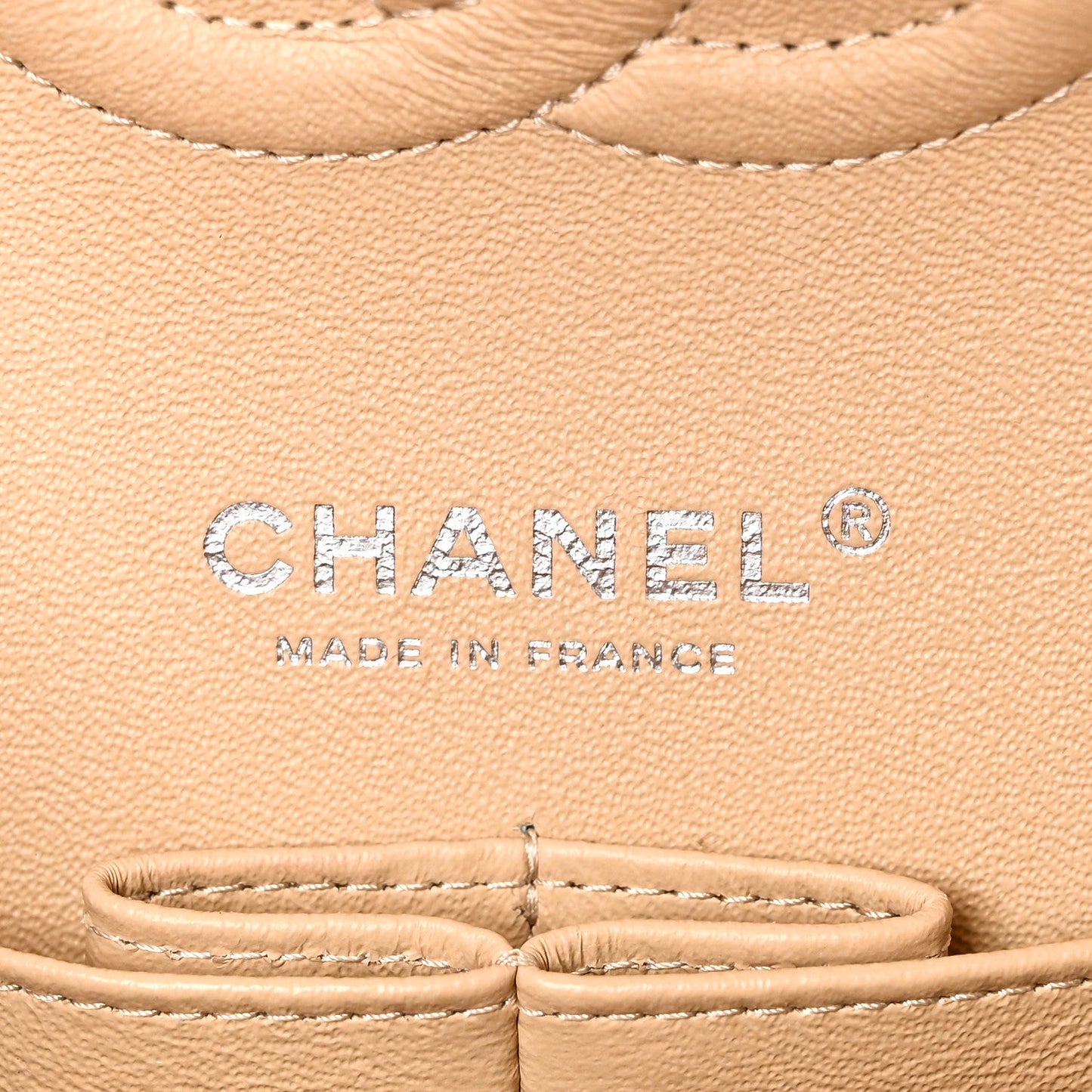 Caviar Quilted Medium Double Flap Beige