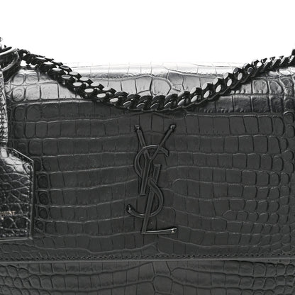 Calfskin Crocodile Embossed Medium Monochrome Monogram Sunset Black