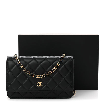 Lambskin Quilted Wallet On Chain WOC Black