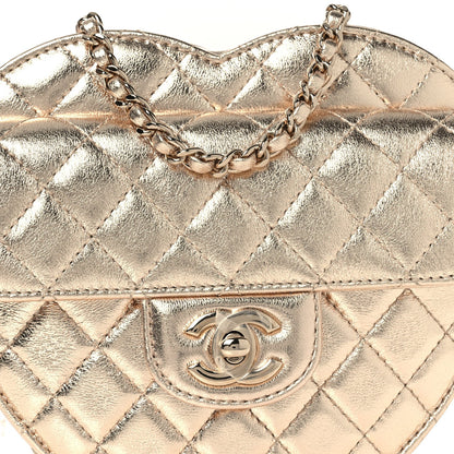 Metallic Lambskin Quilted CC In Love Heart Bag Gold