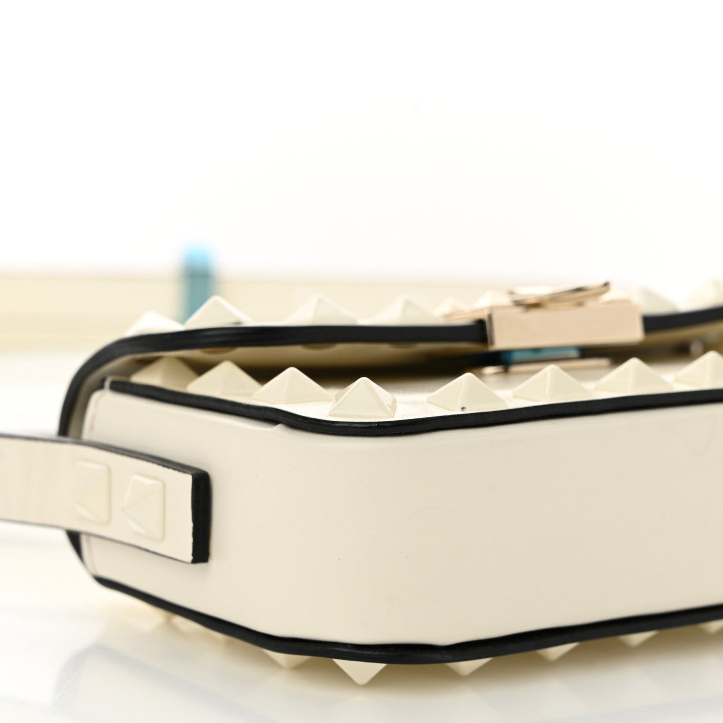 Vitello Mini Monochrome Rockstud Flip Lock Shoulder Bag Ivory