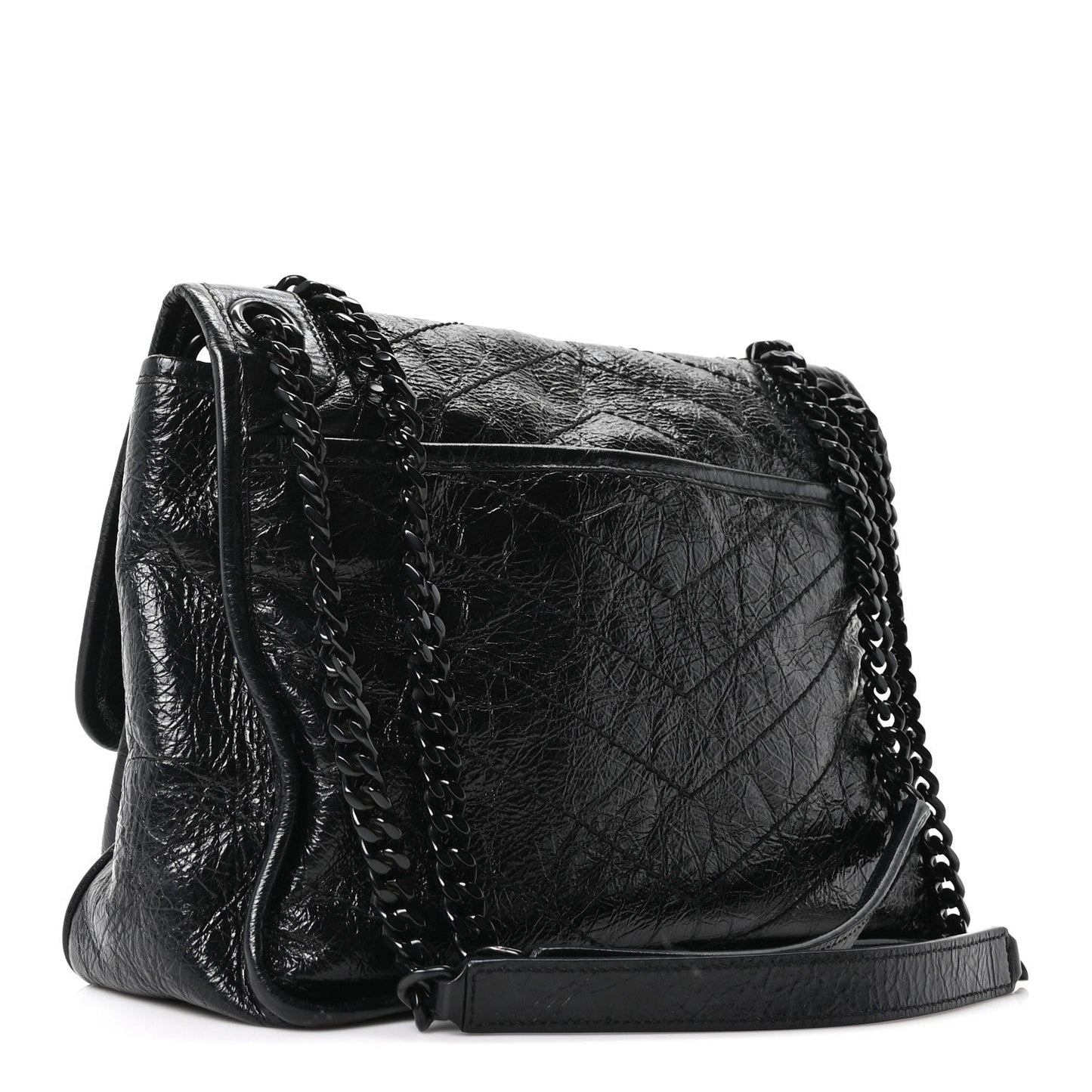 Crinkled Calfskin Matelasse Monogram Medium Niki Chain Satchel Black