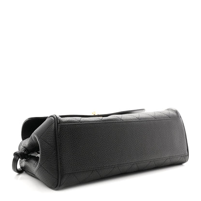 Grained Calfskin Stitched Urban Essentials Small Shopping Bag Black