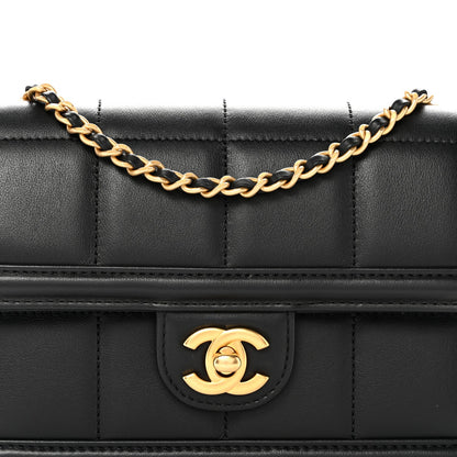 Lambskin Calfskin Mini Chocolate Bar Flap Bag Black