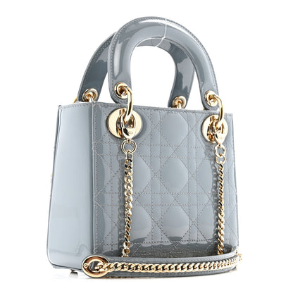 Patent Cannage Mini Lady Dior Grey Stone