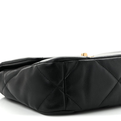 Shiny Goatskin Quilted Medium Chanel 19 Flap Black