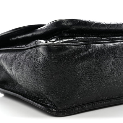 Crinkled Calfskin Matelasse Monogram Medium Niki Chain Satchel Black