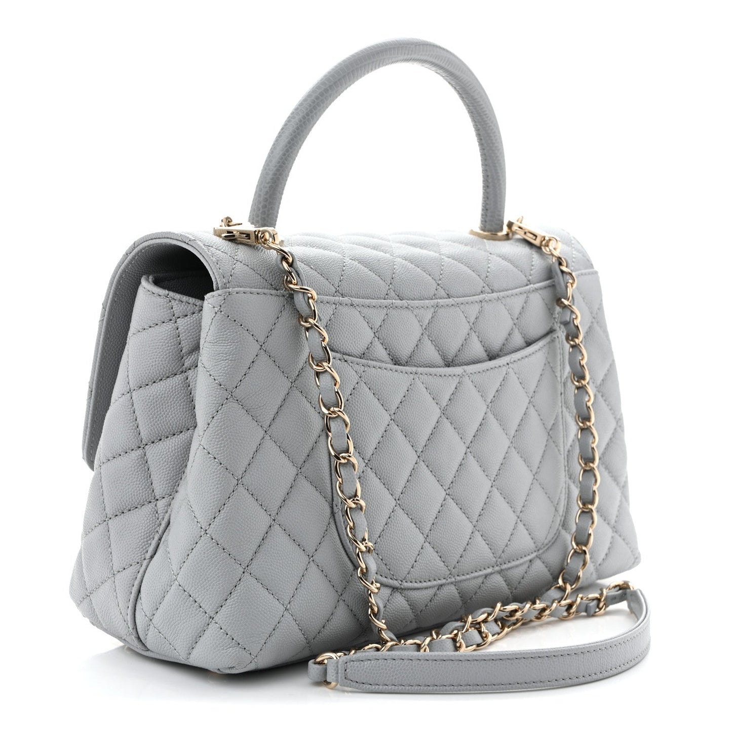 Caviar Lizard Embossed Quilted Small Coco Handle Flap Light Grey