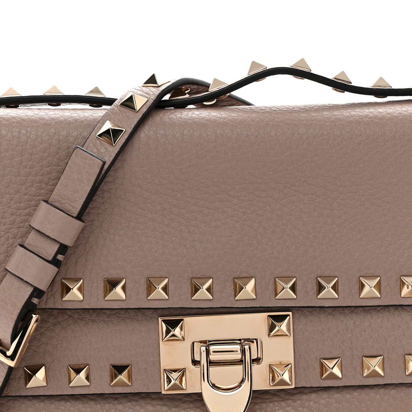 Grainy Calfskin Rockstud Double Flap Crossbody Bag Poudre