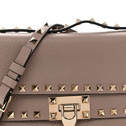 Grainy Calfskin Rockstud Double Flap Crossbody Bag Poudre