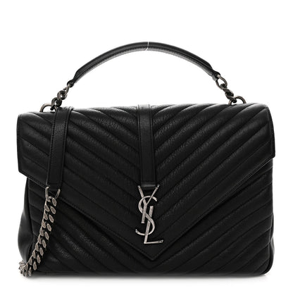 Sheepskin Matelasse Chevron Monogram Large College Satchel Black