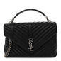 Sheepskin Matelasse Chevron Monogram Large College Satchel Black
