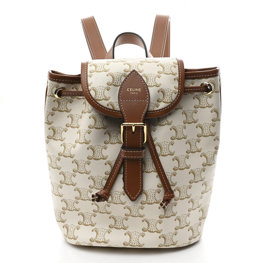 Triomphe Canvas Calfskin Mini Folco Backpack White