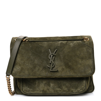 Suede Monogram Medium Niki Chain Satchel Loden Green