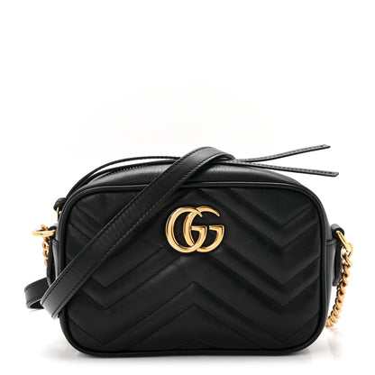Calfskin Matelasse Mini GG Marmont Chain Shoulder Bag Black