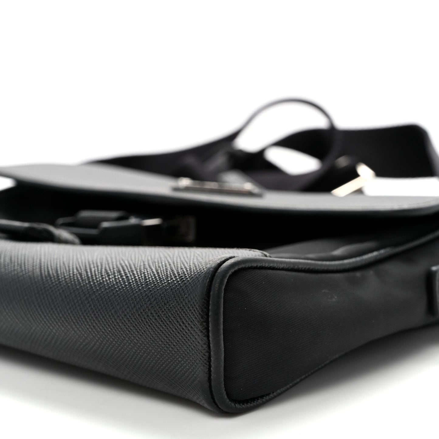 Re-Nylon Saffiano Triangle Shoulder Bag Black