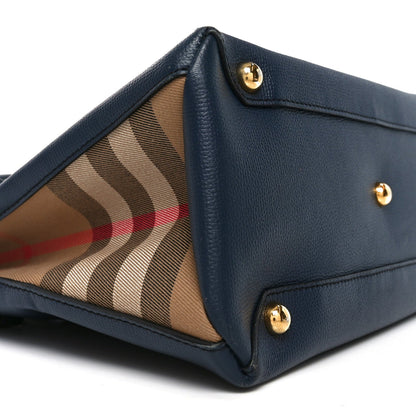 Derby Calfskin House Check Medium Banner Tote Ink Blue