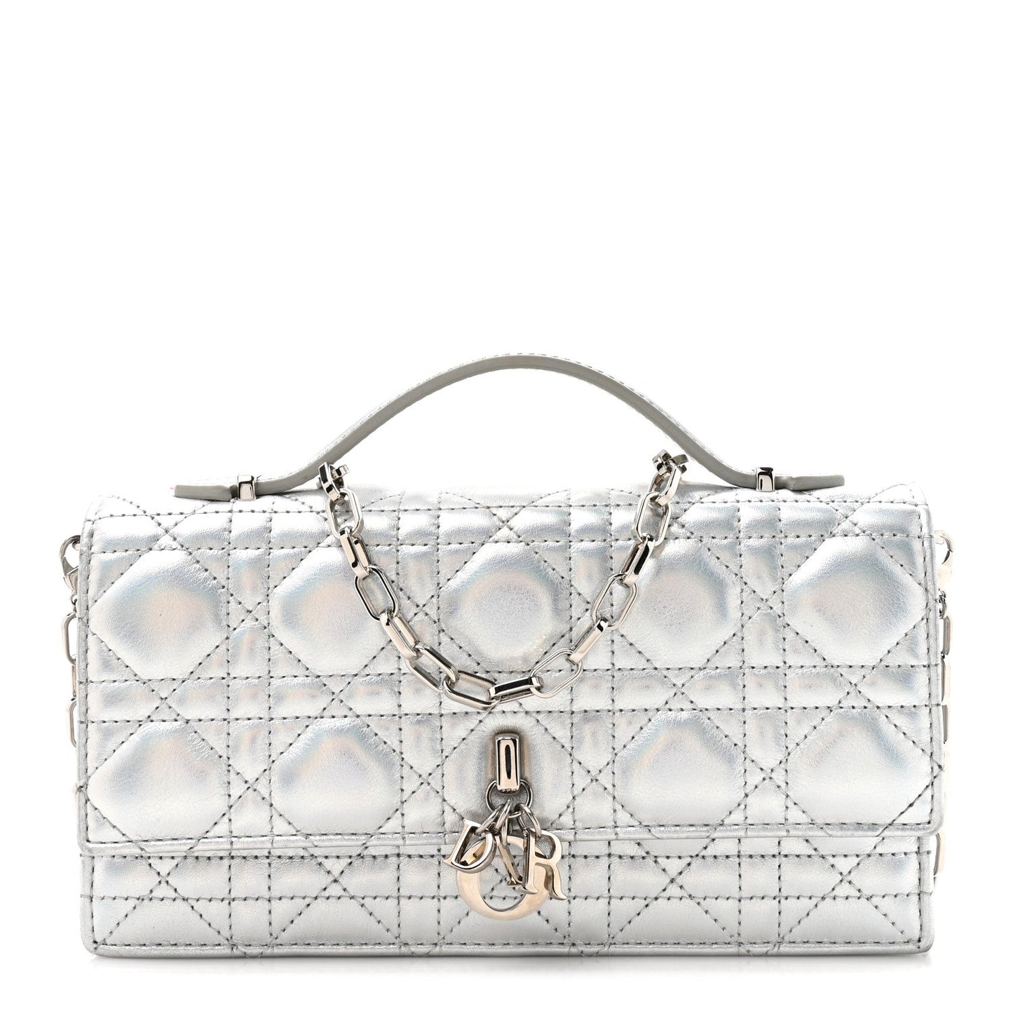 Iridescent Metallic Lambskin Cannage Mini My Dior Bag Silver