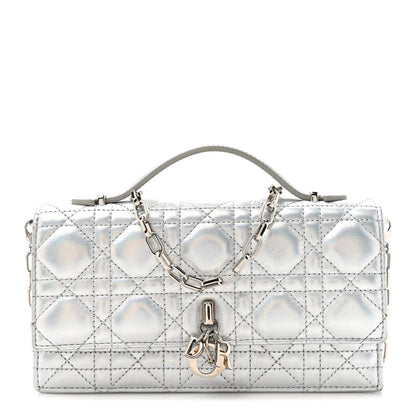 Iridescent Metallic Lambskin Cannage Mini My Dior Bag Silver
