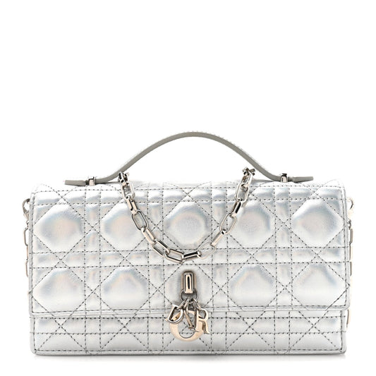 Iridescent Metallic Lambskin Cannage Mini My Dior Bag Silver