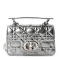 Metallic Lambskin Cannage Mini Jolie Top Handle Bag Silver