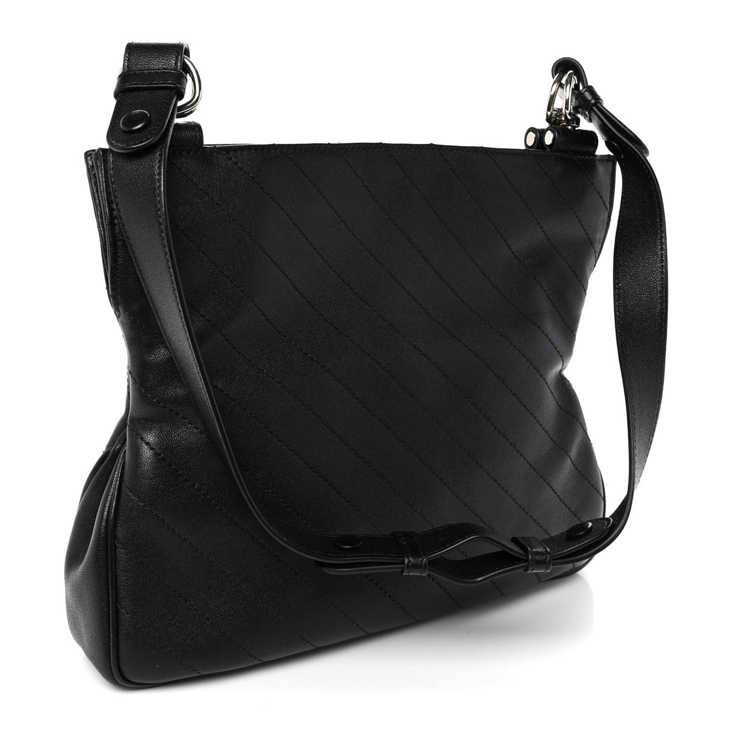 Sakai Be Green Calfskin Diagonal Stitched Small Blondie Tote  Black