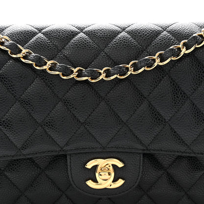 Caviar Quilted Medium Double Flap Black