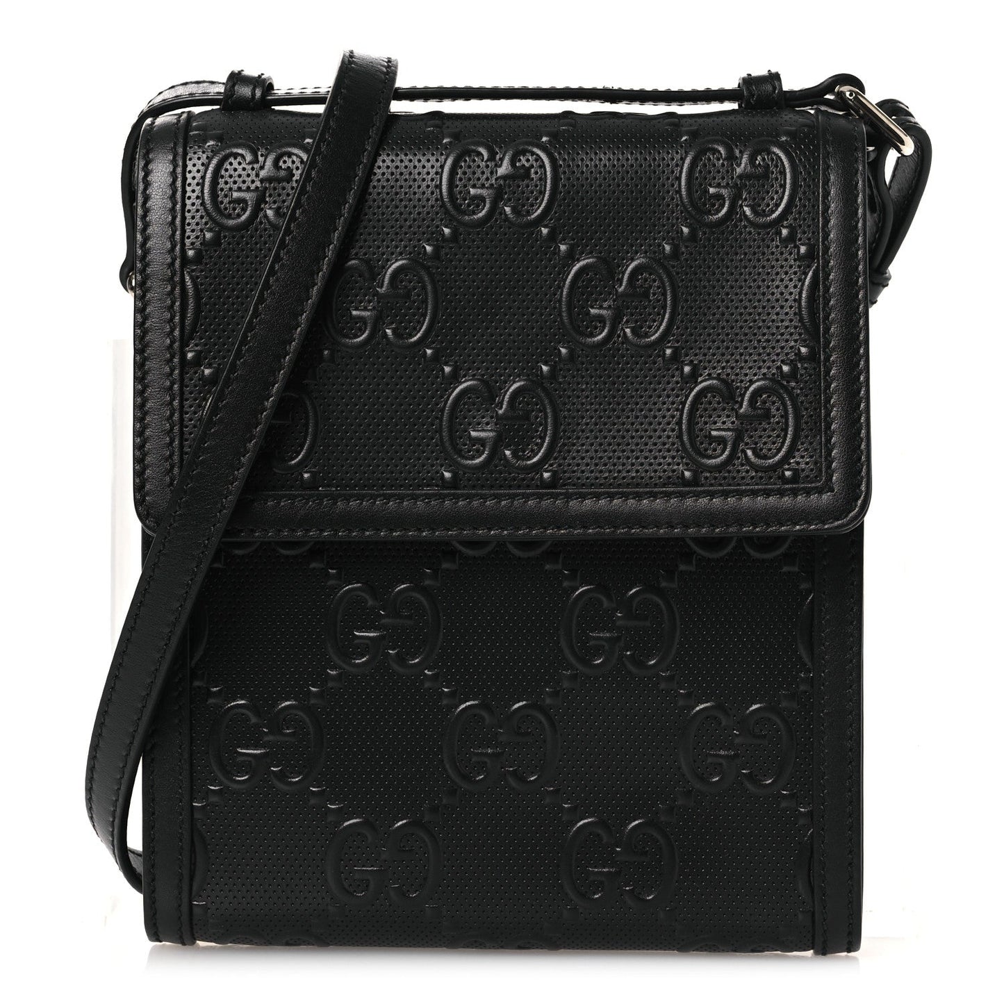 Calfskin GG Tennis Embossed Messenger Bag Black