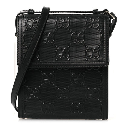 Calfskin GG Tennis Embossed Messenger Bag Black