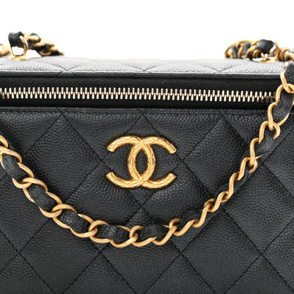 Pearly Caviar Quilted Fit For You Small Vanity Case With Chain Black
