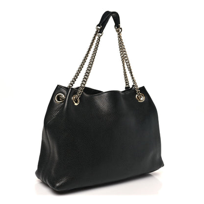 Pebbled Calfskin Medium Soho Chain Shoulder Bag Black