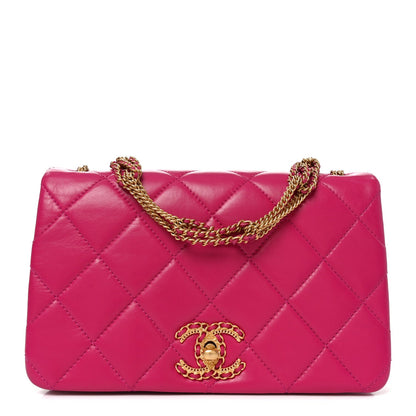 Lambskin Quilted On And On Small Chain Flap Fuchsia