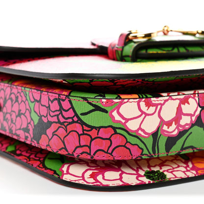 X KEN SCOTT New Shangai Calfskin Pomponica Print Horsebit 1955 Shoulder Bag Multicolor Fuxia Pompon