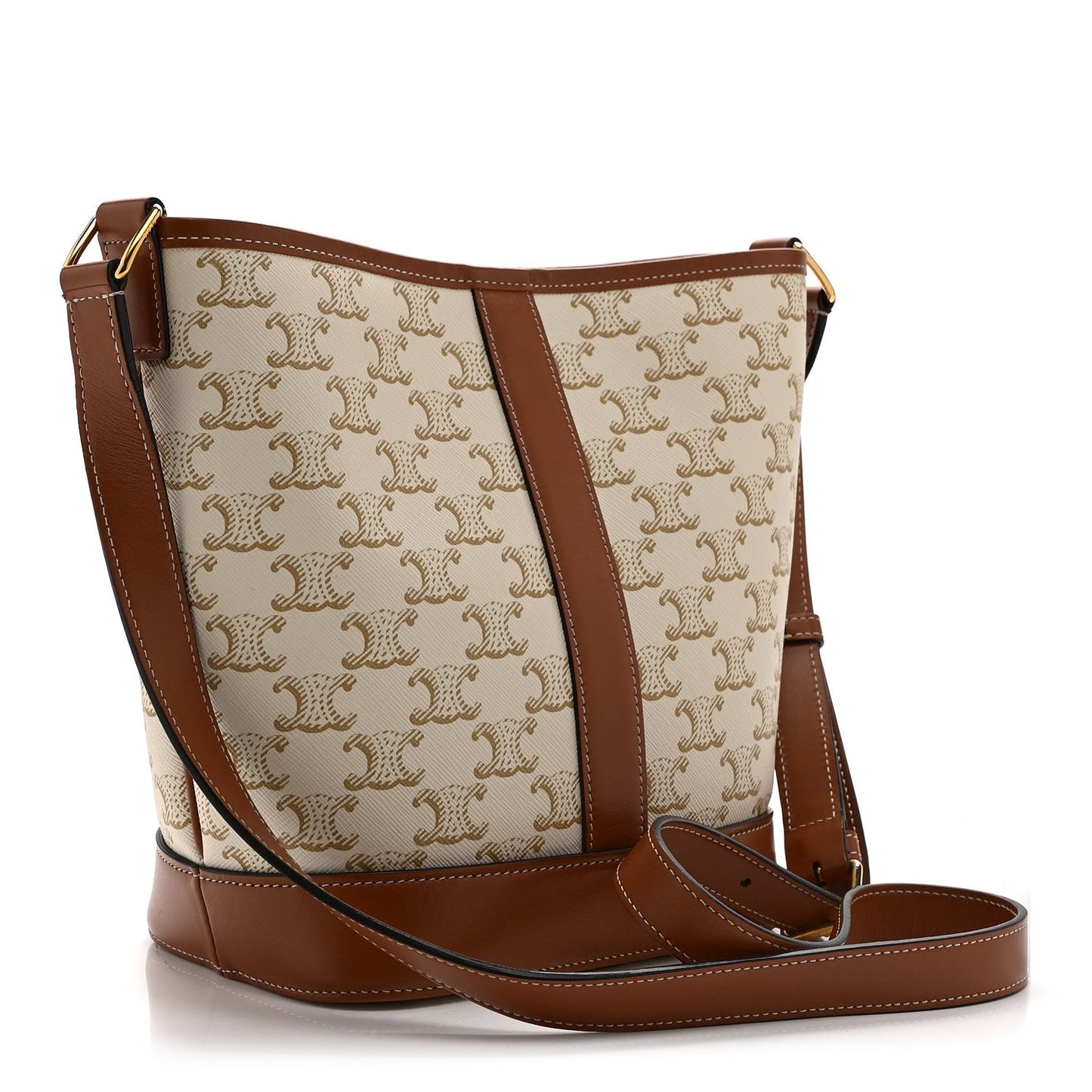Triomphe Canvas Calfskin Small Bucket Bag White