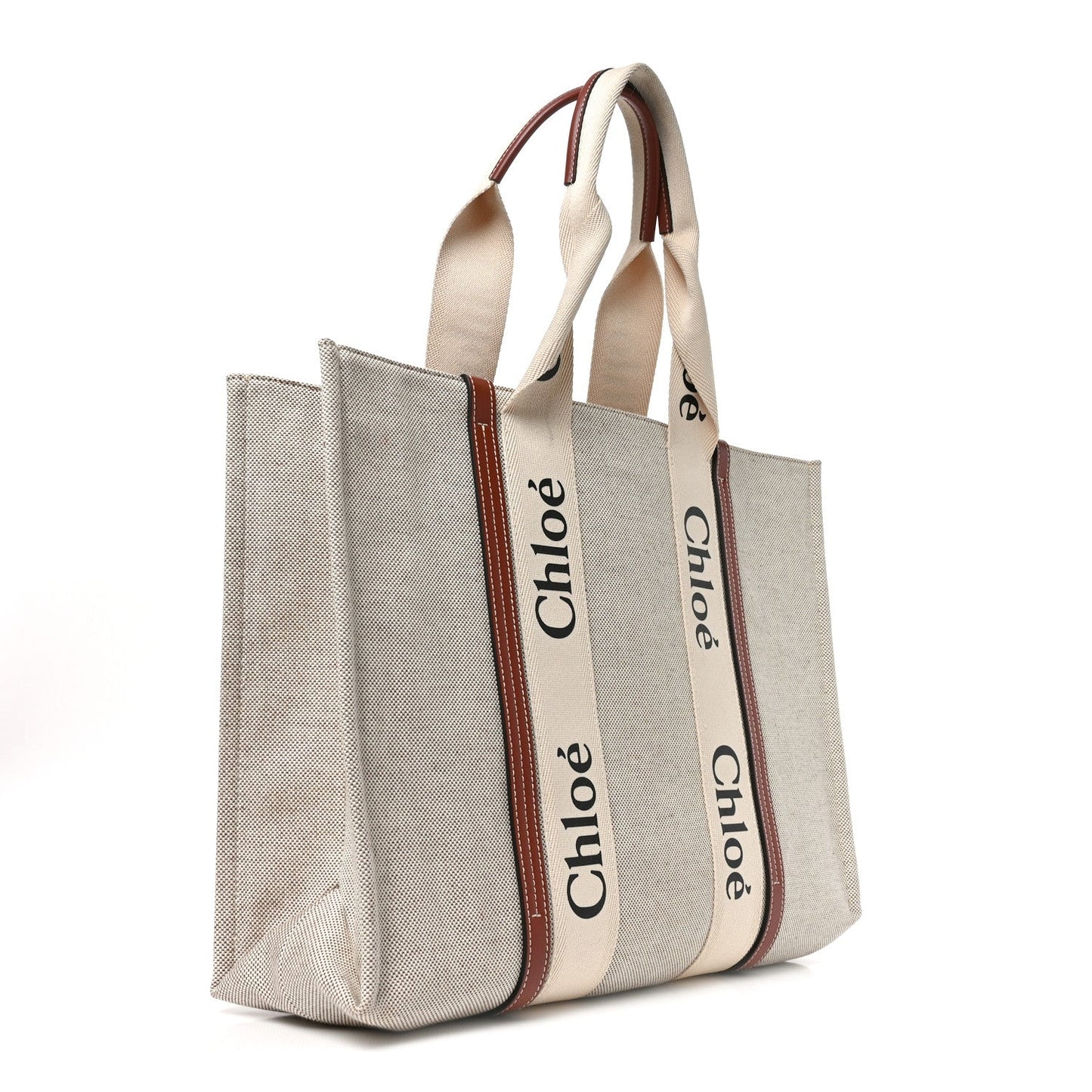 Cotton Calfskin Large Woody Ribbon Tote White Brown