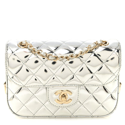 Mirror Calfskin Metallic Calfskin Quilted Hollywood Boulevard Mini Flap With Star Coin Purse Silver