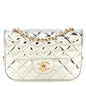 Mirror Calfskin Metallic Calfskin Quilted Hollywood Boulevard Mini Flap With Star Coin Purse Silver