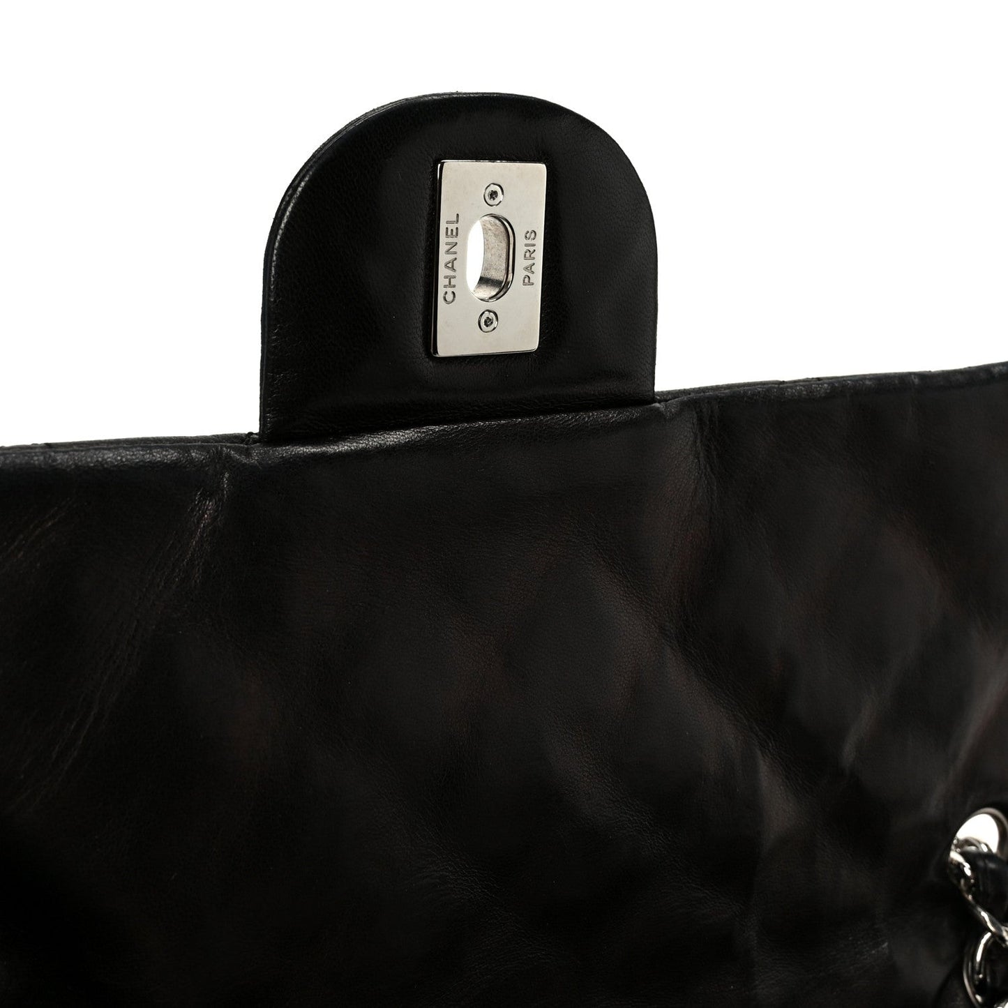 Washed Lambskin Quilted Maxi Single Flap Black