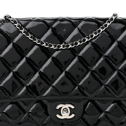 Patent Quilted Clutch with Chain Flap Black