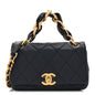 Shiny Lambskin Small Chain Is More Flap Navy Blue