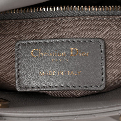 Metallic Lambskin Cannage Mini Lady Dior Grey
