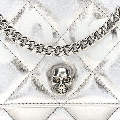 Metallic Calfskin Quilted Graffiti Skull Small Chain Crossbody Bag Silver