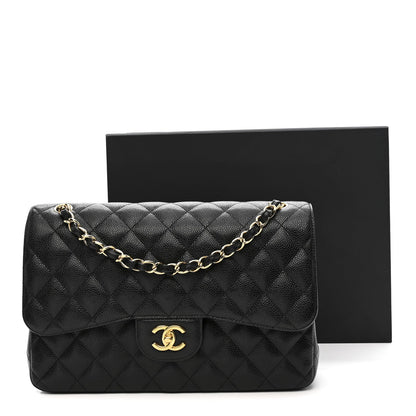 Caviar Quilted Jumbo Double Flap Black