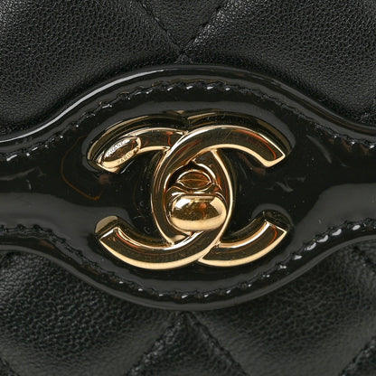 Lambskin Patent Calfskin Quilted Hold The Line CC Wallet On Chain WOC Black