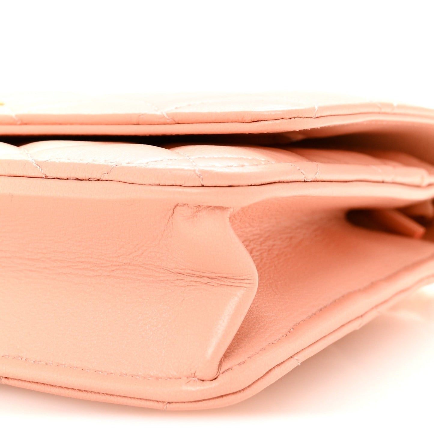 Lambskin Quilted CC Pearl Crush Wallet on Chain WOC Light Orange