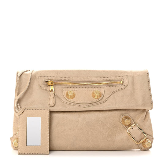 Agneau Giant 21 Gold Hardware Envelope Clutch Sahara