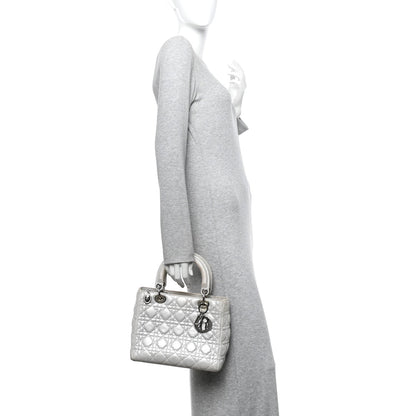 Metallic Nubuck Cannage Medium Lady Dior Silver
