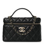 Lambskin Quilted Crystal CC Top Handle Slim Vanity Case With Chain Black