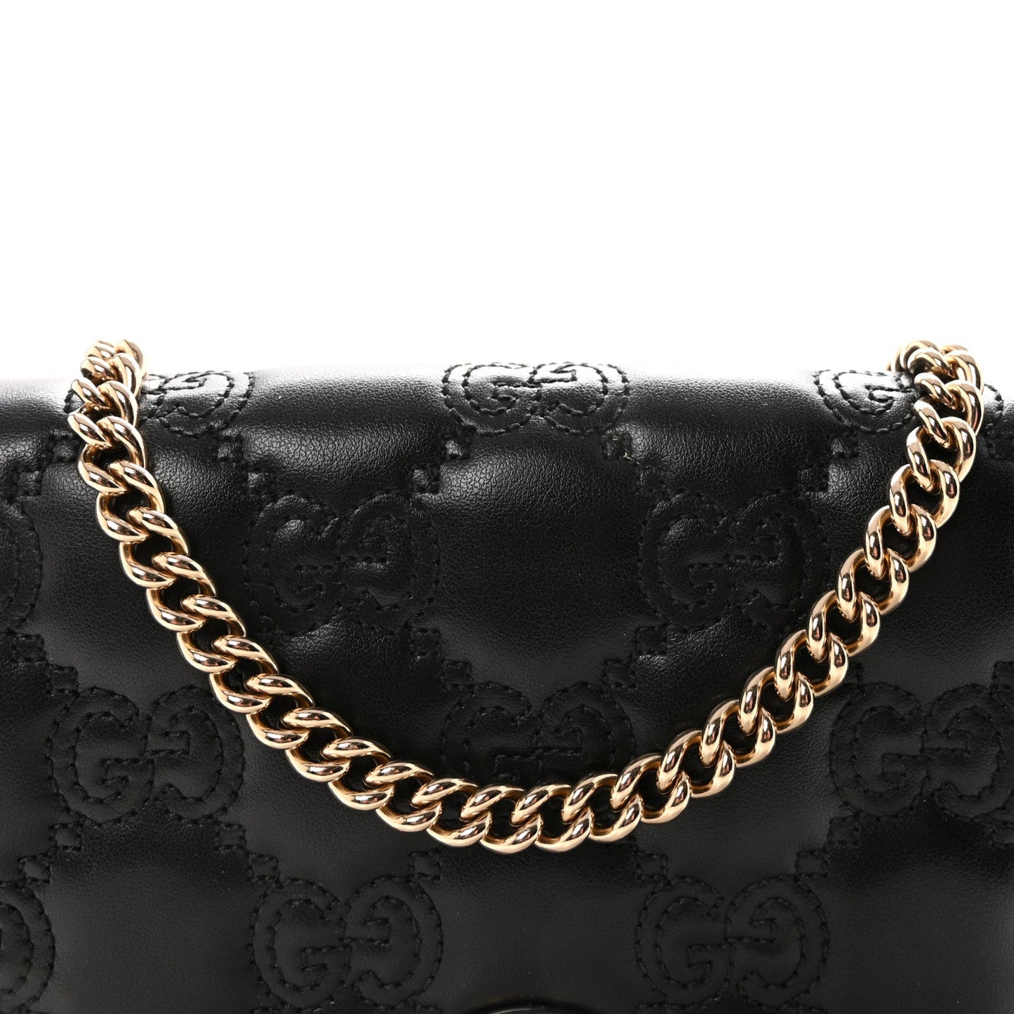 Calfskin GG Matelasse Chain Wallet Black