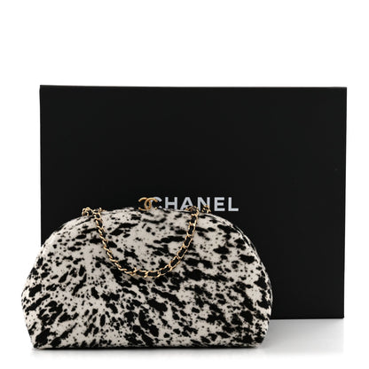 Lambskin Pony Hair Printed Clutch With Chain Black White